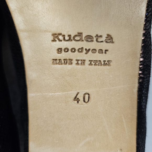 Kudeta Leather Loafers Handcrafted Italian Designer Size 40 Sparkle Suede Heel - Picture 11 of 16